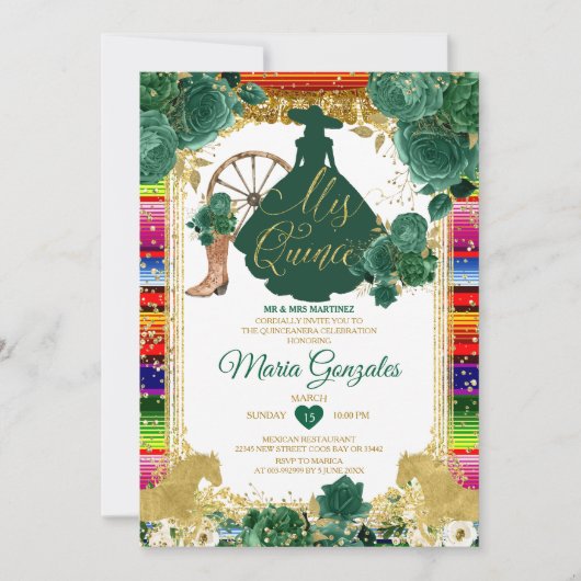 Invitation Emerald Green Colorful Mis Quince 15 Anos Parties  (Devant)