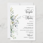 Invitation Emerald Green Couples Feuilles Douche QR Code Phot (Devant)