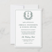 Invitation Emerald Green Crest Monogram Mariage QR Code (Devant)