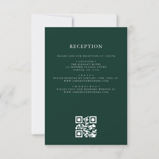 Invitation Emerald Green Crest Monogram Mariage QR Code (Dos)
