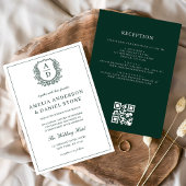 Invitation Emerald Green Crest Monogram Mariage QR Code