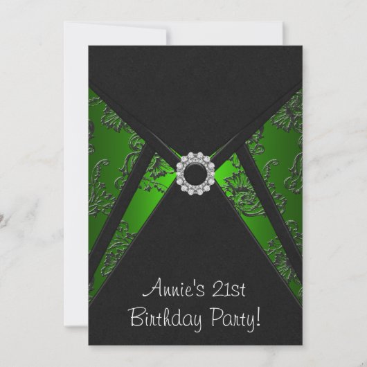 Invitation Emerald Green Damask 21st Birthday Party Invitatio (Devant)
