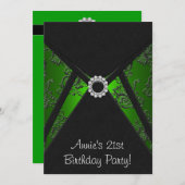 Invitation Emerald Green Damask 21st Birthday Party Invitatio (Devant / Derrière)