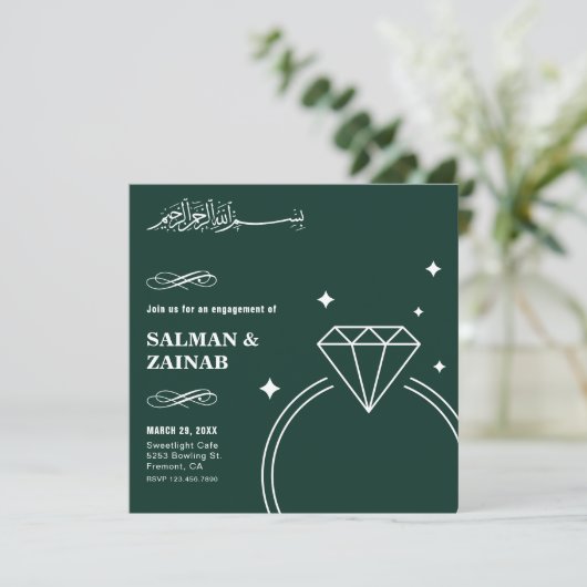 Invitation Emerald Green Diamond Ring Muslim Engagement (Debout devant)