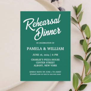 Invitation Emerald Green Dîner de répétition simple Mariage