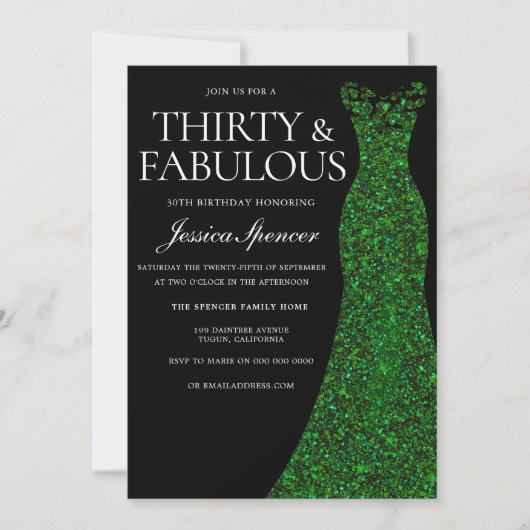 Invitation Emerald Green Dress & Black 30th Birthday Party (Devant)