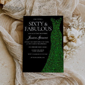 Invitation Emerald Green Dress Sixty &Fab Black 60th Birthday