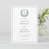 Invitation Emerald Green Elegant Crest Monogram Mariage (Debout devant)