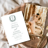 Invitation Emerald Green Elegant Crest Monogram Mariage