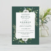 Invitation Emerald Green Elegant Floral Code QR Mariage (Debout devant)