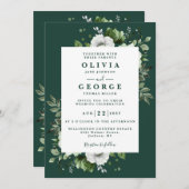 Invitation Emerald Green Elegant Floral Code QR Mariage (Devant / Derrière)