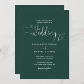 Invitation Emerald Green Elegant Hearts Calligraphie Mariage (Devant / Derrière)