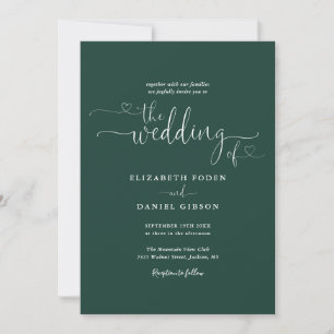 Invitation Emerald Green Elegant Hearts Calligraphie Mariage