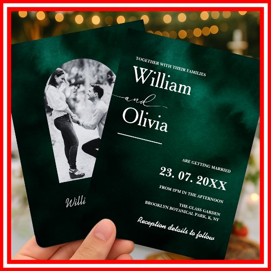 Invitation Emerald Green Elegant Modern PHOTO Wedding