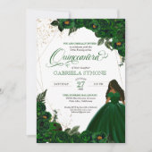 Invitation Emerald Green Elegant Roses et Gown 2 Quinceanera (Devant)
