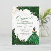 Invitation Emerald Green Elegant Roses et Gown Quinceanera I (Debout devant)