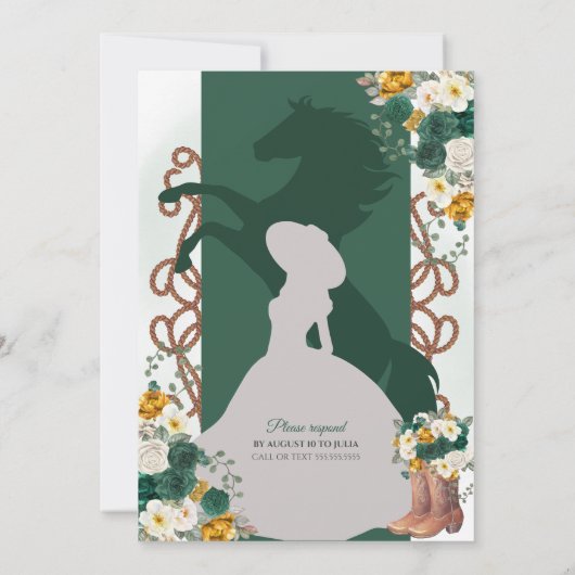 Invitation Emerald Green Elegant Western Charro Quinceanera (Dos)