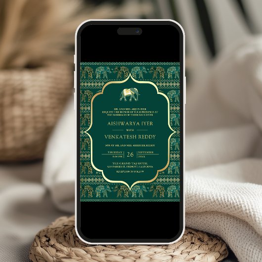 Invitation Emerald Green Elephant en un seul Mariage indien