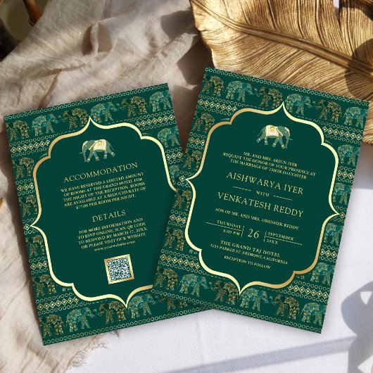 Invitation Emerald Green Elephant en un seul Mariage indien