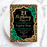 Invitation Emerald Green Empreinte de léopard Rose 21e annive<br><div class="desc">Invitation de fête du 21e anniversaire. Design vert émeraude floral élégant avec de l'or parties scintillant et des roses. Caractéristiques du poster de animal de guépard léopard et police de script. Idéal pour une célébration anniversaire féminine élégante. Peut être customisé pour n'importe quel âge ! Invitations Zazzle imprimées ou téléchargement...</div>