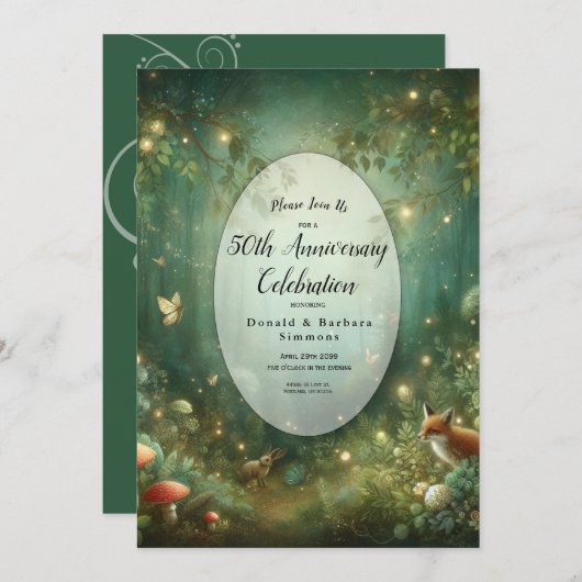Invitation Emerald Green Enchanted Forest (Devant / Derrière)