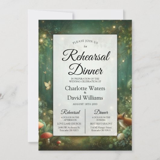 Invitation Emerald Green Enchanted Forest Rehearsal Dinner (Devant)