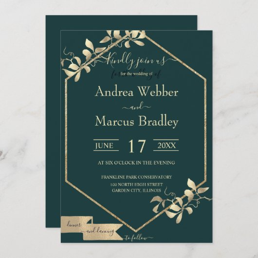 Invitation Emerald Green et Champagne (Devant / Derrière)