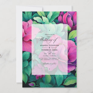 Invitation Emerald Green et Fuschia Floral Mariage