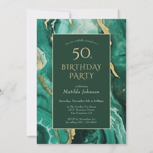 Invitation Emerald Green et Gold Agate 50e anniversaire (Devant)