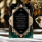 Invitation Emerald Green et Gold Art Déco Mariage géométrique