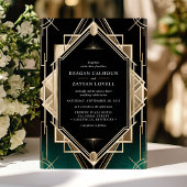 Invitation Emerald Green et Gold Art Déco Mariage géométrique