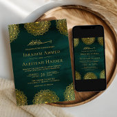 Invitation Emerald Green et Gold Asian Motif Mariage musulman