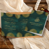 Invitation Emerald Green et Gold Asian Motif Mariage musulman