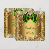 Invitation Emerald Green et Gold Birthday Party (Devant / Derrière)