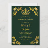 Invitation Emerald Green et Gold Damask Mariage royal (Devant)