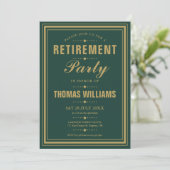 Invitation Emerald Green Et Gold Elegant Retirement Party (Debout devant)
