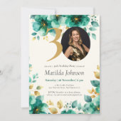 Invitation Emerald Green et Gold Floral 30e anniversaire (Devant)
