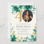 Invitation Emerald Green et Gold Floral 40e anniversaire (Devant)