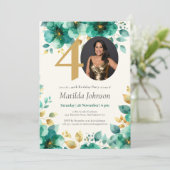 Invitation Emerald Green et Gold Floral 40e anniversaire (Debout devant)