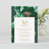 Invitation Emerald Green et Gold Floral 50e anniversaire (Debout devant)
