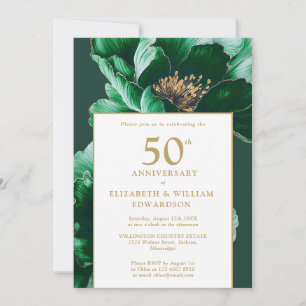 Invitation Emerald Green et Gold Floral 50e anniversaire