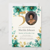 Invitation Emerald Green et Gold Floral 50e anniversaire (Devant)