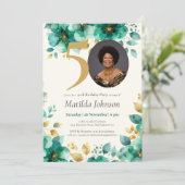 Invitation Emerald Green et Gold Floral 50e anniversaire (Debout devant)
