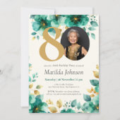 Invitation Emerald Green et Gold Floral 80e anniversaire (Devant)