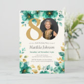 Invitation Emerald Green et Gold Floral 80e anniversaire (Debout devant)