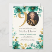 Invitation Emerald Green et Gold Floral 90e anniversaire (Devant)
