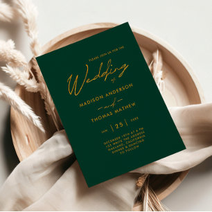 Invitation Emerald Green et Gold Modern Typographie Mariage