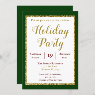 Invitation Emerald Green et Gold Parties scintillant