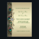 Invitation Emerald Green et Gold Peacock Mariage<br><div class="desc">Élégant prune violette et modèle de paon vert émeraude. Le faire-part de mariage vert émeraude, or et plum paon est facilement customisé pour votre événement en cliquant simplement sur le bouton "Customisez!" pour commencer à ajouter les détails de votre événement, le style de police, la taille et la couleur de...</div>
