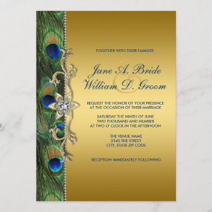 Invitation Emerald Green et Gold Peacock Mariage
